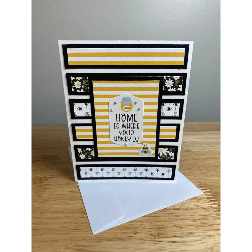 Bee & Flowers Greeting Card - Handmade A2 Card – All Occasion Blank Card